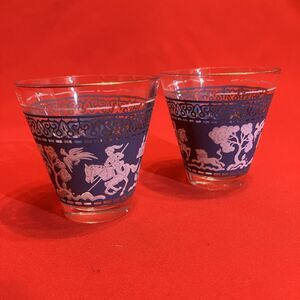 2 - Wedgewood Jasperware Arabian Knights‎ Lowball Shot Glasses MCM Blue White